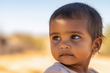 Young Aboriginal Australian child outback desert first nations portrait healthcare childcare wellness lifestyle diversity inclusion education Indigenous Australia sunny background banner campaign ad