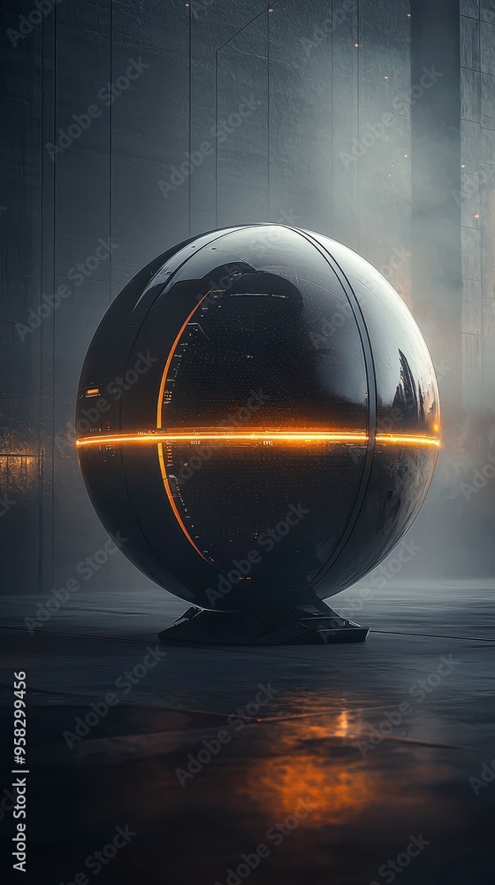 Poster sci-fi dyson sphere with advanced technology, a futuristic metallic sphere with glowing lines, set a