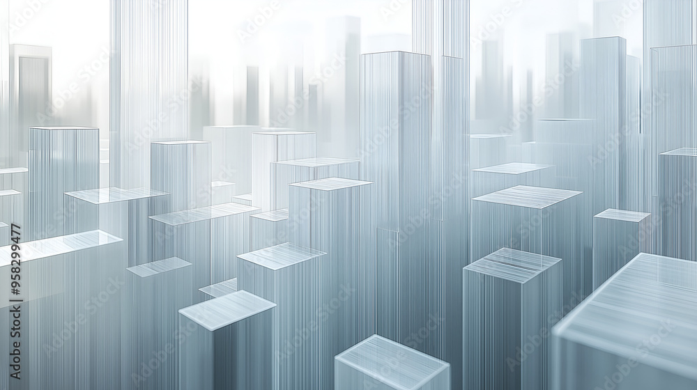 Aufkleber abstract representation of a futuristic cityscape with translucent, glass-like structures in a misty