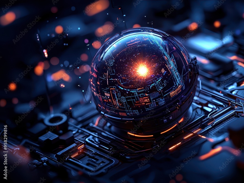 Poster sci-fi dyson sphere encasing a star, a futuristic orb encapsulating a swirling energy, set against a