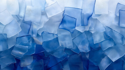 Vibrant blue and clear glass pieces arranged in a textured pattern showcasing creative design elements