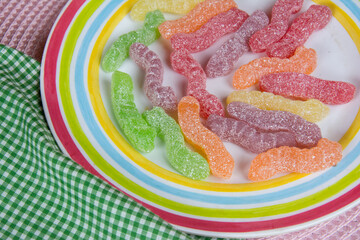 photography of sour worms