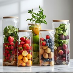 Assortment of Fresh Organic Produce in Transparent Glass Containers