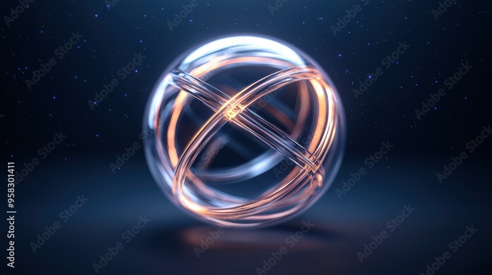 Poster technology-driven dyson sphere, a luminous sphere with dynamic light trails, creating a captivating 