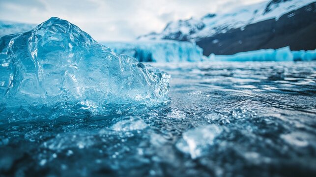 A closeup view of ice elegantly floating on the surface of water