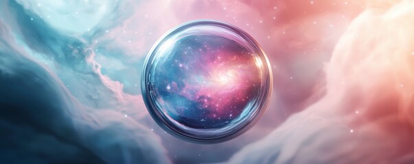 Dyson sphere capturing energy from a vibrant galaxy, mesmerizing cosmic bubble floating in a colorful nebula, capturing the essence of space and imagination.