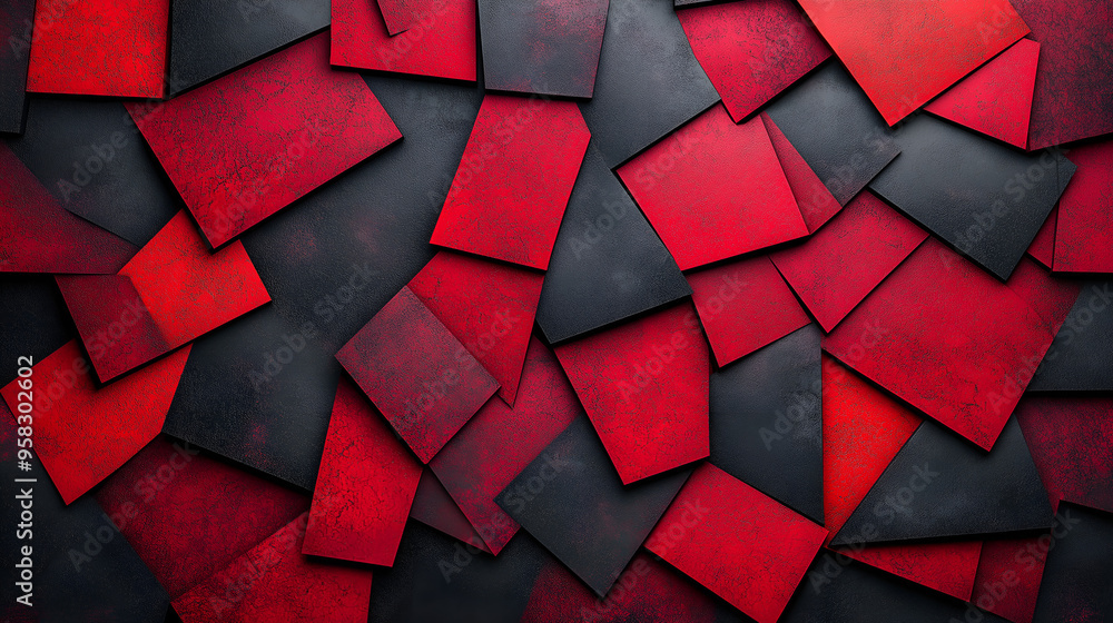 Poster red and black textured paper overlays creating a vibrant abstract background for design and creative