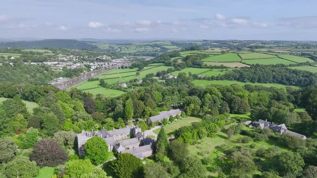 Cotehele from a drone, Calstock, River Tamar Valley, Cornwall, England