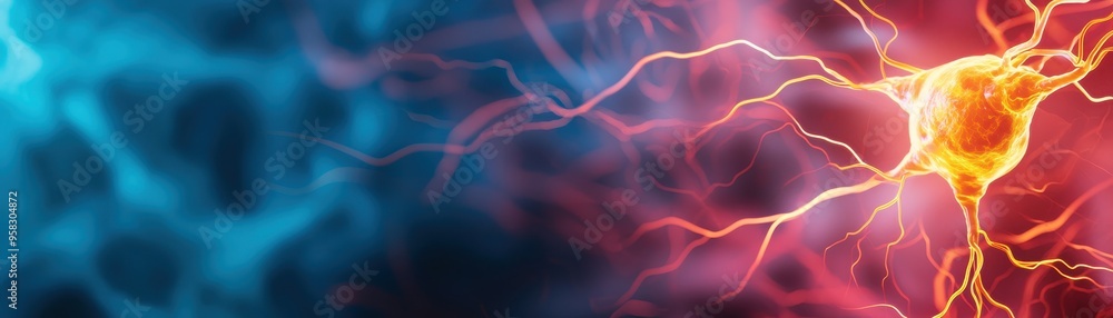Poster abstract image showcasing vibrant energy lines interconnecting in a dynamic flow of colors, represen