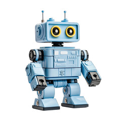 Toy Robots in Blue Tone on ? Remote Collaboration. Isolated on a Transparent Background. Cutout PNG.