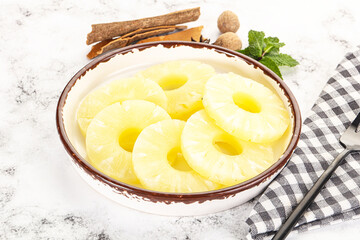 Sweet Canned pineapple in the bowl