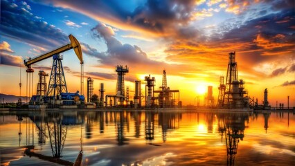 Obraz premium oil refinery at sunset