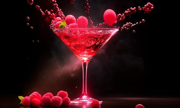cocktail in glass on black background