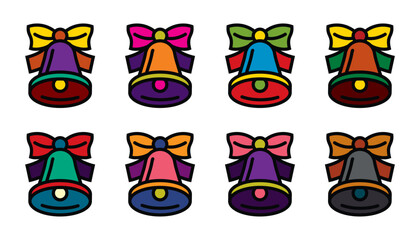 Original vector icon set in vintage style. Bell with a bow.
