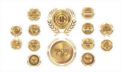 Decorative ornate gold frame label, Premium, quality retro vintage labels collection collection of gorgeous golden labels design set