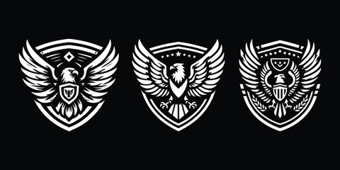 eagle design with shield vector illustration three designs in one screen