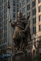 Fototapeta premium Guardians in Cleveland, Ohio: Statue Sculpture Symbolizing Traffic and Architecture