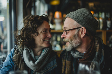 Obraz premium Beautiful dramatic scene of romantic dinner happy couple in love celebrating bonding, Generative AI