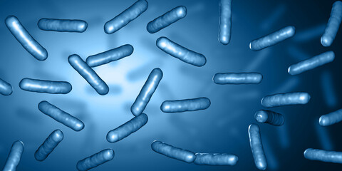 Probiotics. Restoring the gut flora. Blue color. Lactobacillus. 3d illustration.