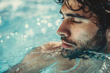 People resting by the poolside swimming in crystal clear turquoise water rich resort summer vacation Generative AI picture