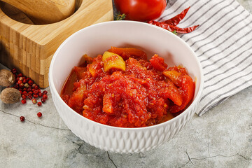 Homemade Lecho with tomato and paprika