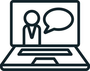 Online learning concept with businessman speaking from laptop screen