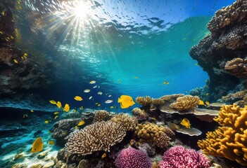 Fototapeta premium breathtaking coastal scenery featuring vibrant marine life colorful exotic crystal clear waters, beach, coastline, coral, fish, ocean, nature, landscape