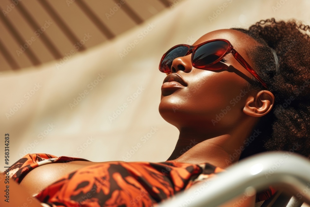 Canvas Prints african american woman sunbathing sunglasses portrait adult.