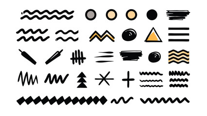 Hand drawn line elements for design with brush marker, pen and pencil strokes.