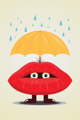 Umbrella, lips and rain. Colourful abstract illustration. Vector background.