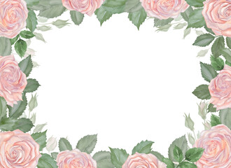Horizontal Watercolor Rose Frame with Space for Text