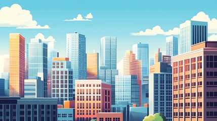 Obraz premium A Vibrant Cityscape with Tall Buildings and a Clear Blue Sky