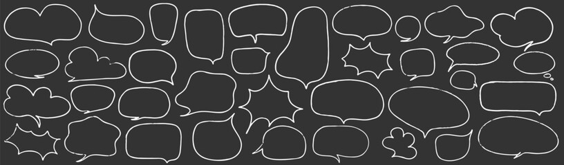 Crayon speech bubble children set. Round, cloud and star frame for text. Chalk texture dialog speech balloon. Crayon bubble for talk and children comic design. Vector illustration