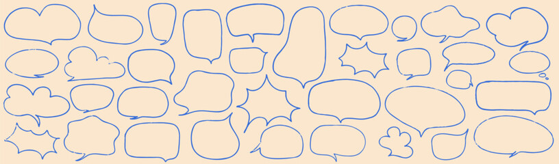 Crayon speech bubble children set. Round, cloud and star frame for text. Chalk texture dialog speech balloon. Crayon bubble for talk and children comic design. Vector illustration