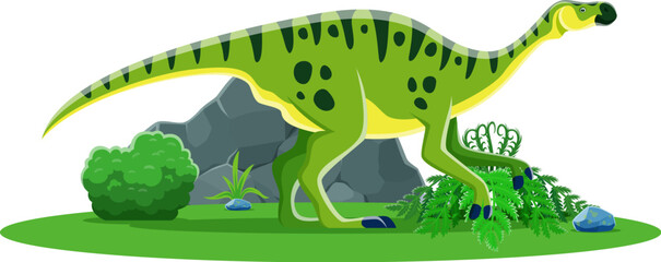 Dinosaur or cartoon prehistoric dino character Maiasaura, vector Jurassic lizard. Funny cute green dinosaur or prehistoric dino for kids Jurassic reptiles and paleontology extinct animals collection