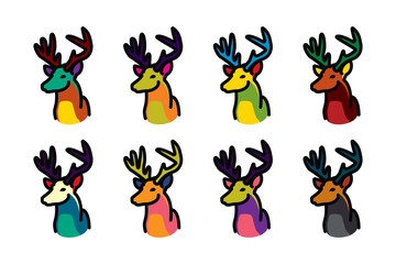 Original vector icon set in vintage style. A deer with large antlers.