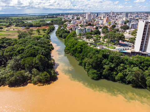 Two rivers meeting in Linhares city, Brazil
