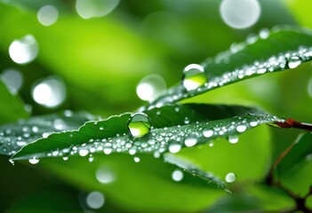 vibrant raindrops glimmering bright green winter foliage creating fresh refreshing natural scene, leaf, nature, water, droplet, plant, outdoors, environment