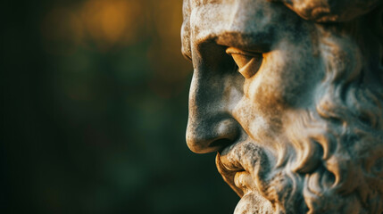 This is a closeup view of a detailed statue depicting a man who has a prominent beard, showcasing intricate craftsmanship