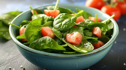 Fresh Healthy Salad with Spinach, Cherry Tomatoes in a Bowl. Clean Eating, Diet food Concept