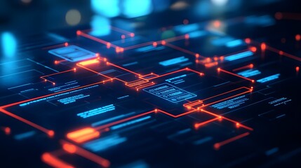 Fototapeta premium Abstract Tech Interface with Red and Blue Glowing Lines