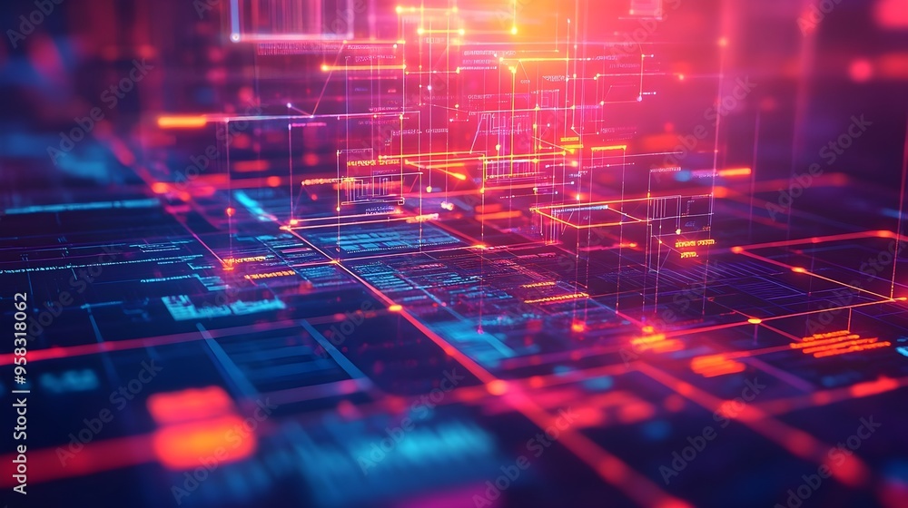 Poster abstract technology background with neon lights and data