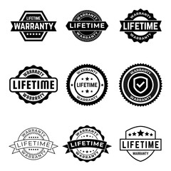 Set of Lifetime Warranty Stamp, Imprint, Seal Template in flat color. Vector Stock Illustration