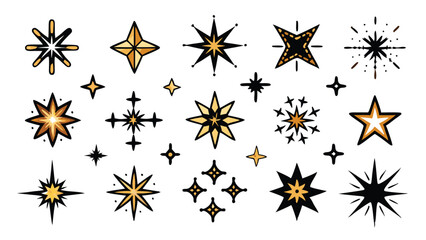 A set of hand-drawn stars with a doodle style, featuring various shapes and patterns.