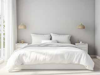 Minimalist, Home with Bed Photo of a japandi Interior in a Bedroom. Generative AI
