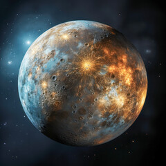 Detailed view of Mercury's cratered surface in space