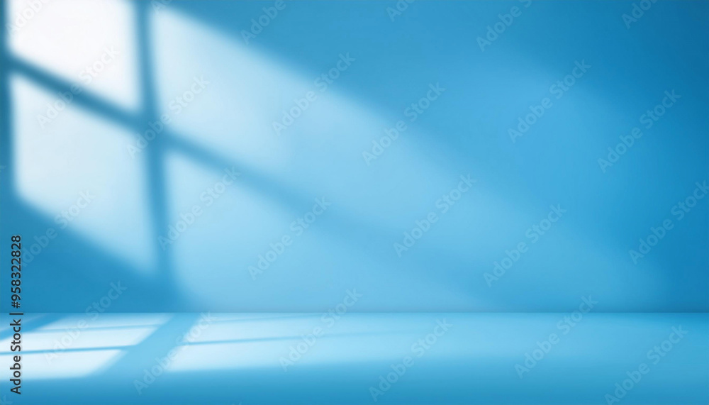 Poster abstract blue studio background for product presentation. empty room with shadows of window. 3d room