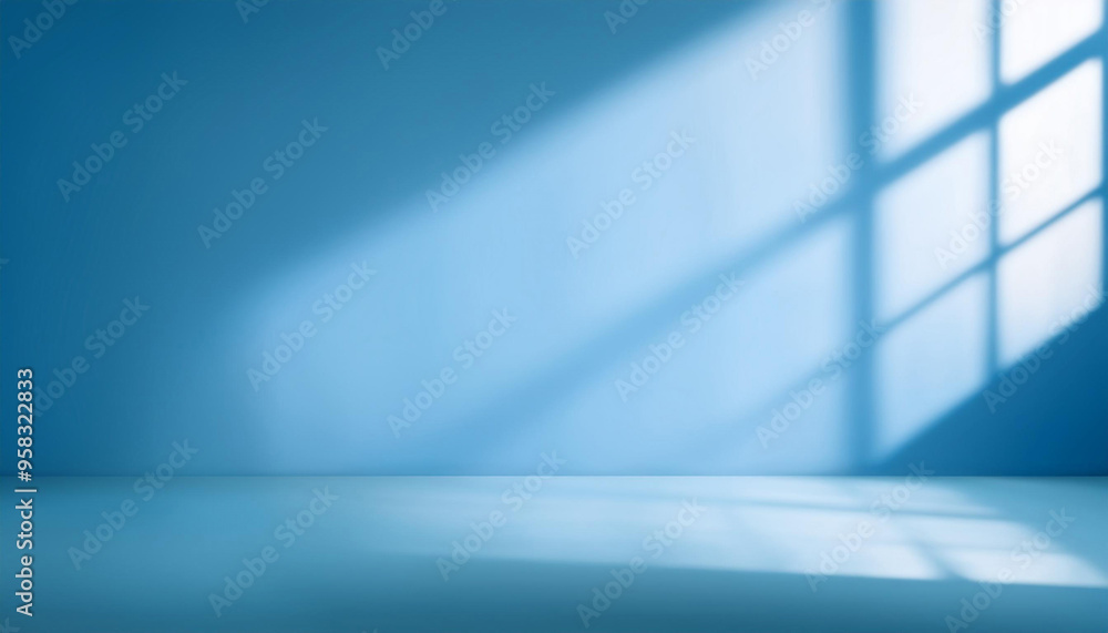 Poster abstract blue studio background for product presentation. empty room with shadows of window. 3d room