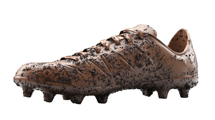 Muddy soccer cleats closeup isolated transparent background