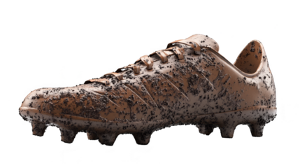 Muddy soccer cleats closeup isolated transparent background